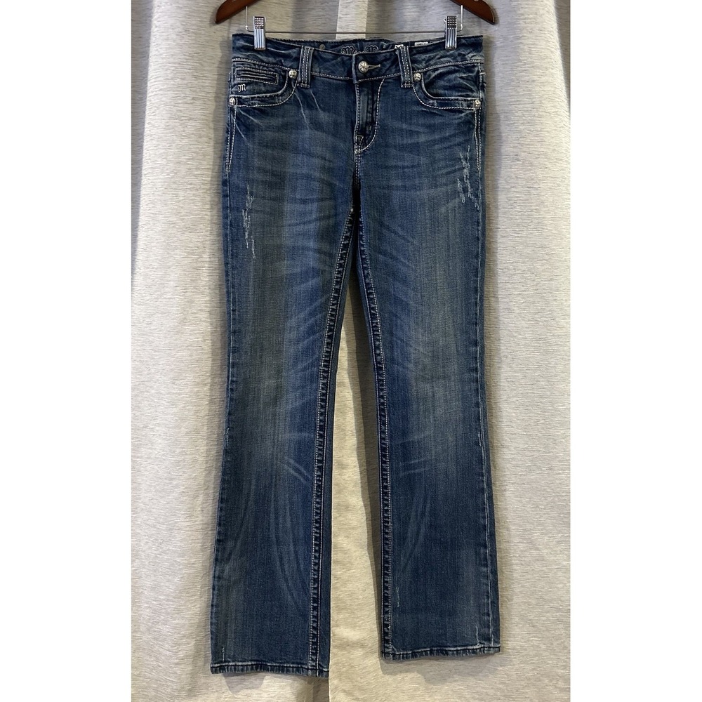 MISS ME Women's Blue Low Rise Boot Cut Stretch Jeans Size 31‎ Cross Sequins